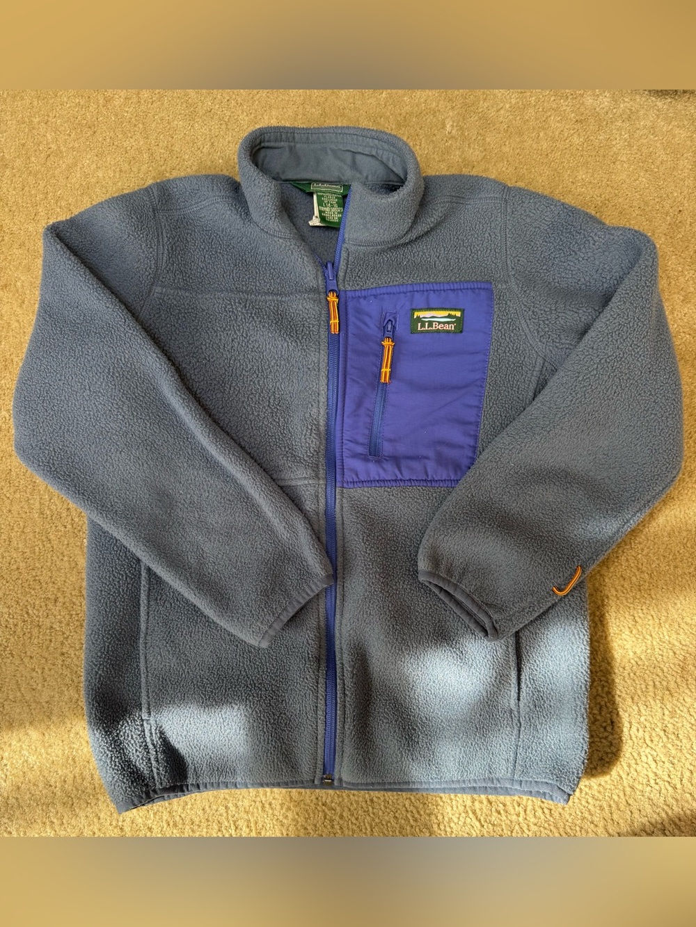 L.L. Bean Kids Sz 14/16 Bluish Gray Fleece Jacket with purple Chest Pocket